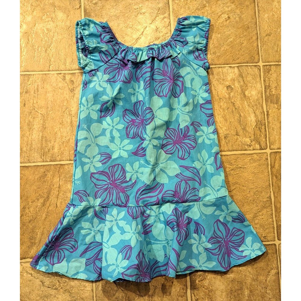 Kala Hawaii sz 5 Little Girls Dress blue printed 4644